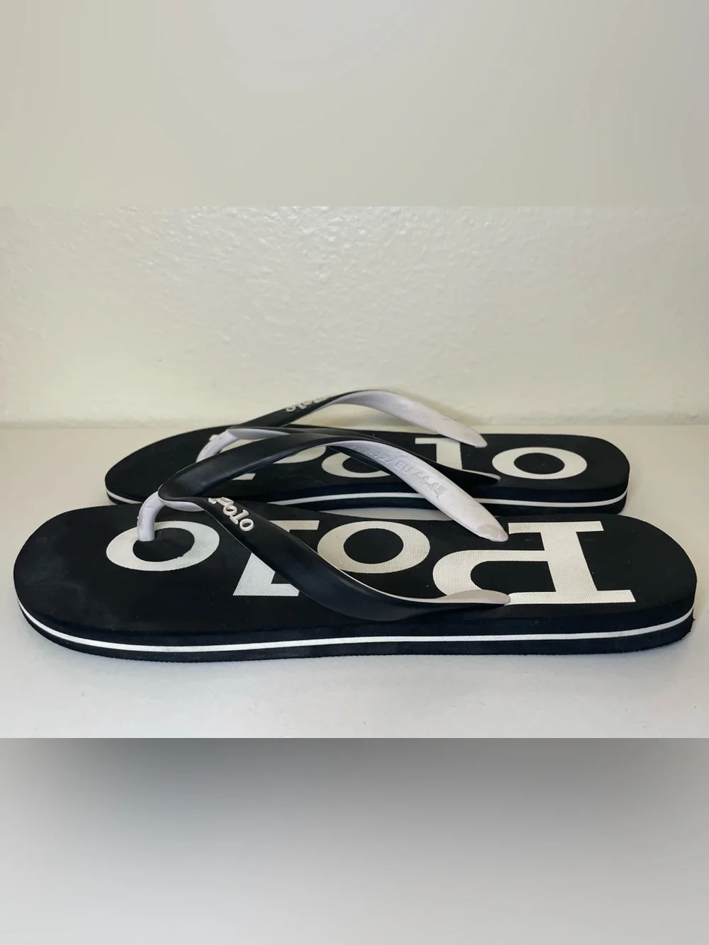Ralph Lauren Men’s Polo Logo Black & White Flip Flops Thong Sandals Size 11.5